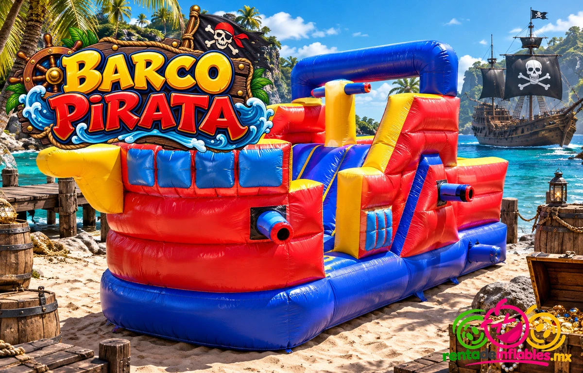Inflable Barco Pirata, vista trasera oblicua