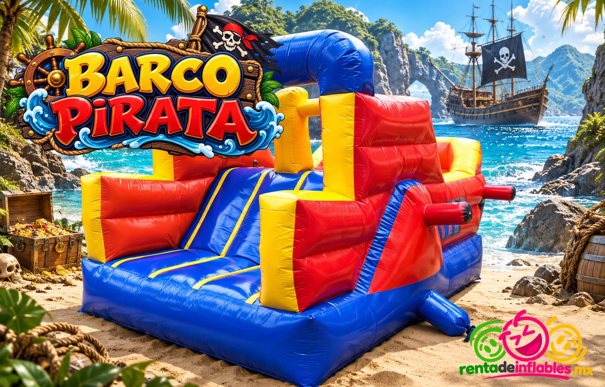 Inflable Barco Pirata, vista de tres cuartos