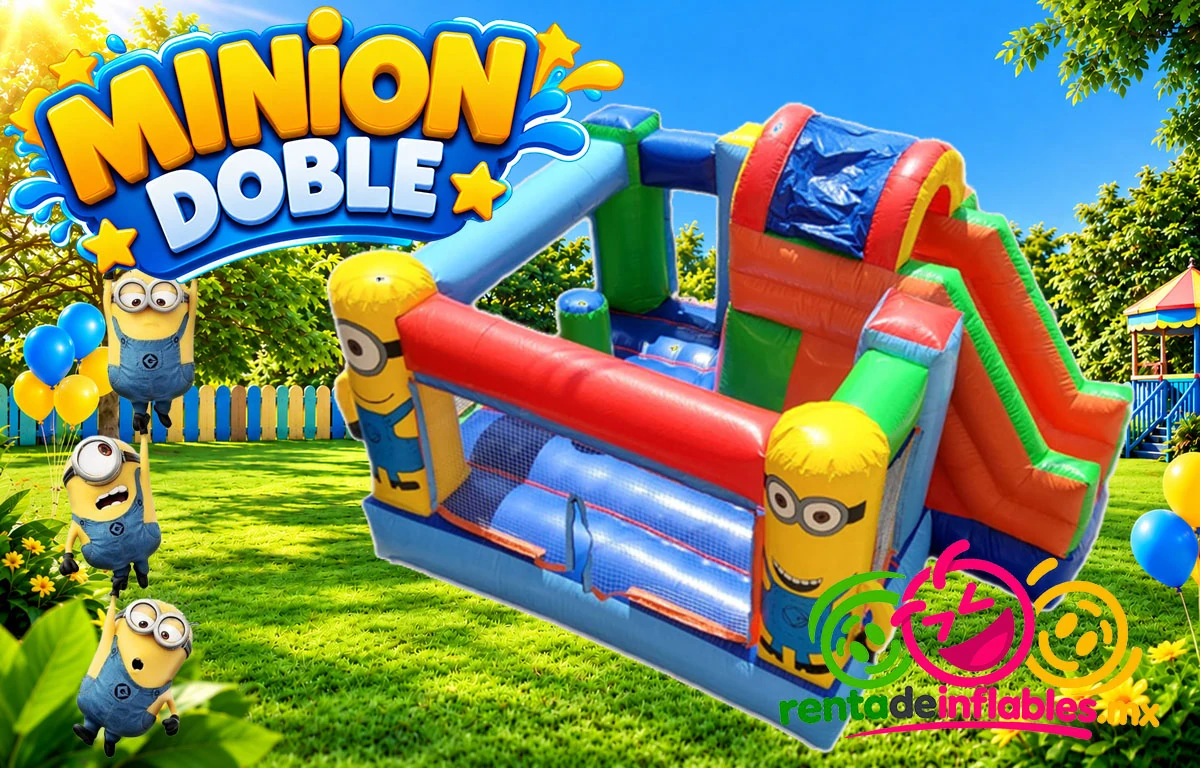 Minion Doble, vista lateral del inflable con resbaladillas