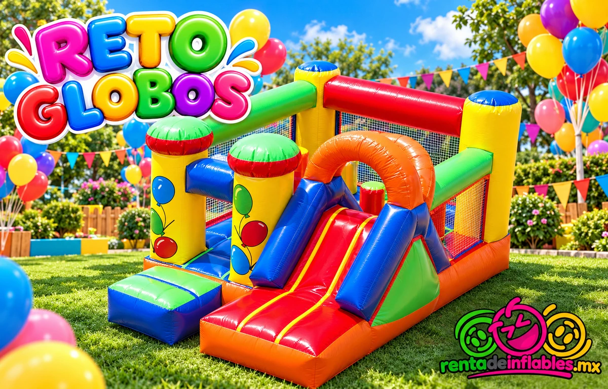 Reto Globos, vista lateral con resbaladilla y zona de juego